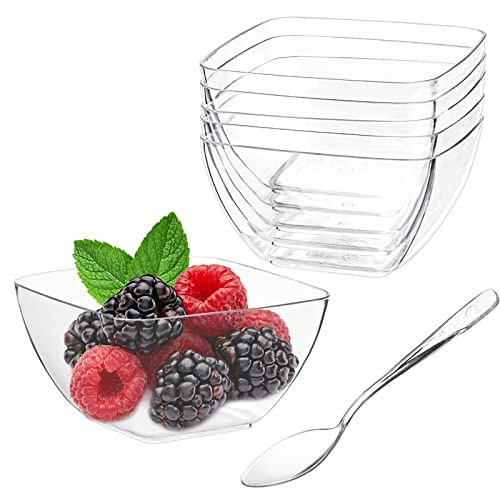 TOFLEN 100ct 2 oz Mini Dessert Cups with Spoons, Clear Plastic Reusable Small Party Serving Cups for Appetizers, Hors D'oeuvres Plates by TOFLEN - Used condition - US$13.47