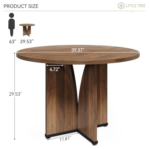 LITTLE TREE 39-Inch Round Dining Table for 4, Rustic Kitchen Table with X-Shaped Stable Pedestal, Farmhouse Dinner Table for Dining Room, Living Room, Dark Brown - Image 3
