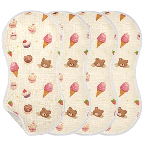 Bolaz Baby Burp Cloths 2 Pack,Little Bear Ice Cream Pattern,Feeding Cloths Face Towel Super Absorbent Soft Cotton Burping Rags Feeding Bibs2