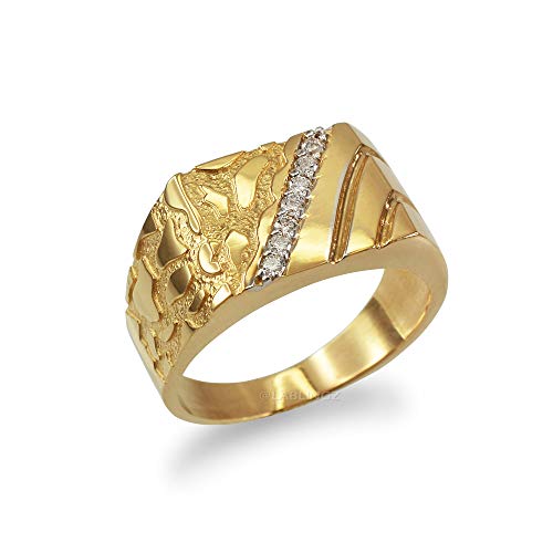 Men's Diamond Accent Rectangle Nugget Ring in 10K Yellow Gold