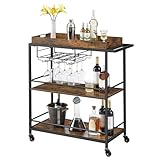 VASAGLE Carrito de Cocina con Ruedas, Carrito Auxiliar con Bandeja Extraíble, 40 x 88 x 96 cm, Ruedas Universales, Marrón...