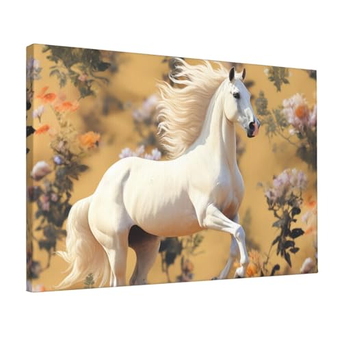 Fleurs et chevaux sur toile decoration murale salon et chambre 30x45cm