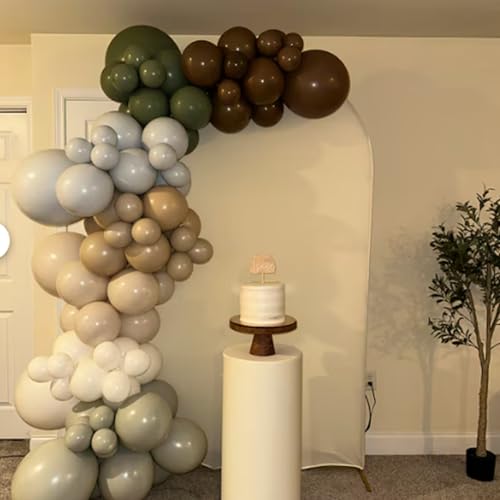 Image of Sage Green Blue Brown Balloons, 60PCS Dinosaur Safari Dusty Blue Olive Green Coffee Beige Eucalyptus Latex Balloon Jungle Hunting Balloons for Woodland Dino Boho Baby Shower Birthday Party Decorations