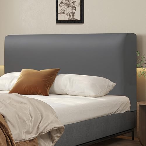 HAMON Bettkopfteil Hussen PU Leder Bett Kopfteil Bezug, All-Inclusive Kopfteilbezug Universell Staubdichte Schutzhülle Dehnbare Kopfteilbezug für gepolsterte Schlafzimmer Kopfteil (Grau, 180 cm)