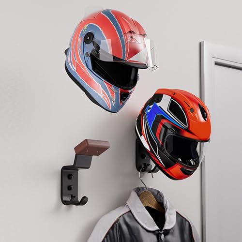 Support de rangement pour casque de moto avec double crochet robuste
