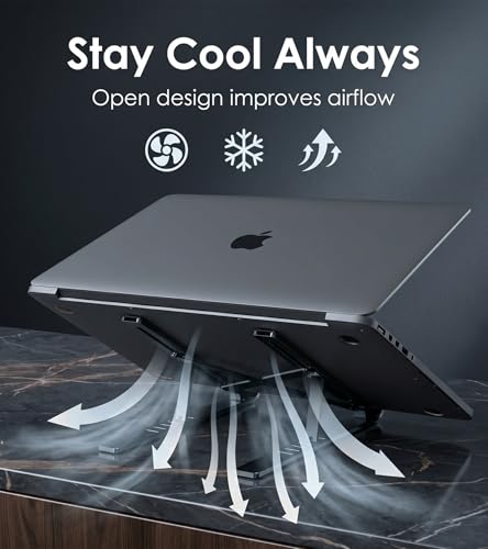 Image of Enclave Portable Foldable Laptop Stands Holder, Ergonomic Adjustable Height 6 Angles, Aluminium Alloy MacBook Stand for Desk. (Black)