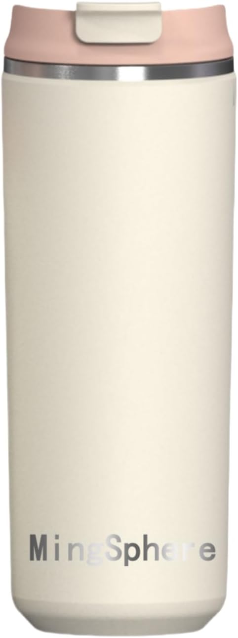 Travel Coffee Mug with Lid, 16 oz Insulated Tumbler, Leak Proof Stainless Steel Cup, for Hot Coffee, Iced Tea & Water, BPA Free, Car Cups Holder Friendly, Beige