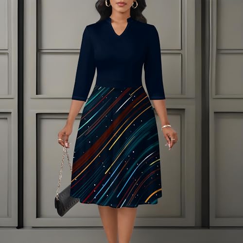 Image of PinkPatty Women's Casual A-line Midi Dresses 3 /4 Sleeve V Neck Fit and Flare Dress with Pockets