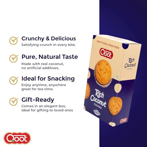 Image of Qoot Cookies Box Combo (Rich Coconut, Choco Chip & Tooty Fruity) (200g X 3) | Made Without Artificial Preservatives or Additives | All-Natural Ingredients & Crunchy Biscuits | Freshly Baked Snacks for Tea, Office & Gifting