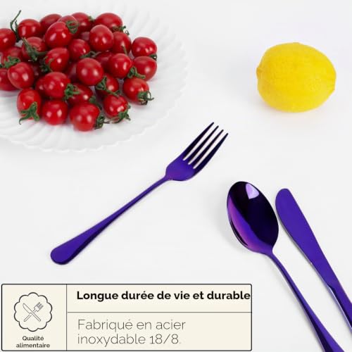 Couverts Lunch Box, Quatish Portable Boite a Couvert Pour Le Travail, Set de Couvert Camping Réutilisable en Acier Inoxydable, Cuillère et Fourchette Set Pour le Camping, Pique-nique, Voyage, Violet – vue 2