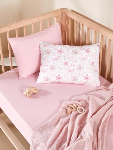 Image of TILLYOU Toddler Pillowcases 13 x 18 Travel Pillow Case 2 Pack, Kids Pillowcases Machine Washable with Envelope Closure, Pink Flower&Butterfly
