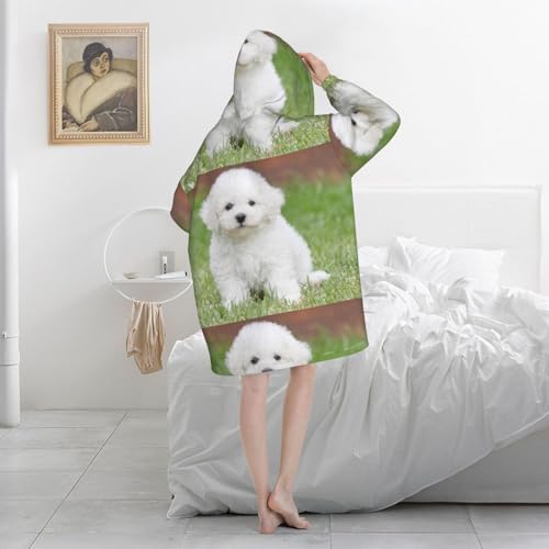 Sweat à capuche couverture flanelle Bichon Frisé : pull géant oversize avec poches - 5