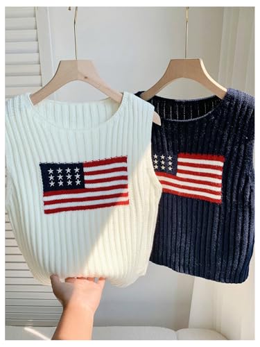 SweatyRocks Women's 2 Pack American Flag Sweater Vest Crew Neck Knitted Tank Top3