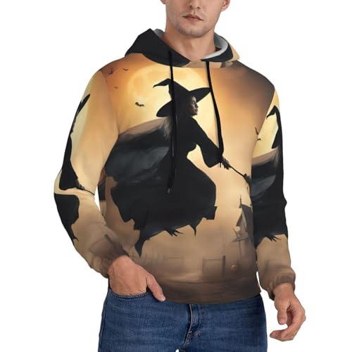 Pull à capuche pour homme noir taille M vêtement décontracté saisonnier à motif sorcière volante