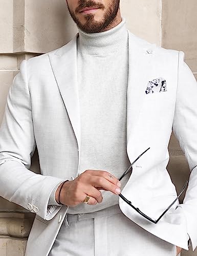 Summer Casual Men's Suits Regular Fit 2 Piece Party Tuxedos Linen Peak Lapel Blazer Pants for Beach Wedding2