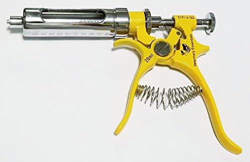 Multidose Automatic Adjustable Dose Gun Syringe 20mL YELLOW Livestock Veterinary
