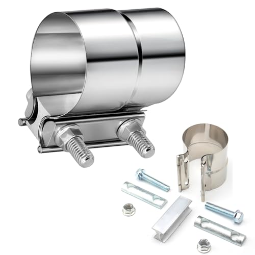 2.5 Inch Butt Joint Exhaust Band Clamp - Stainless Steel T304 Sleeve Coupler with Leak-Proof Design, No-Welding Installation for Cars, Trucks, and Motorcycles