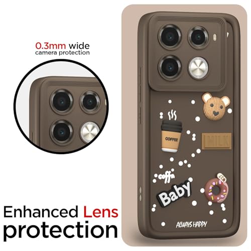 Image of Bintage Cute Fun Ball | Taddy Cartoon 3D Smiley Coffee Cup | Milk Donut | Full Protection Rubber Back Cover Compatible for Infinix X6851B / Note 40 Pro+ 5G - Brown