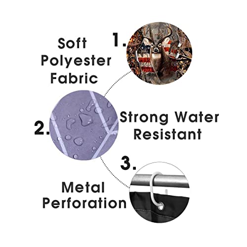 Camille&Andrew 4Pcs American Flag Deer Shower Curtain Set, Elk Moose Wildlife Animal Hunting Cabin Camo Tree Woodland 4Th Of July Patriotic Country Rustic Farmhouse Bathroom Decor, Non-Slip Bath Mat #TOP6