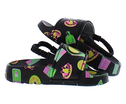 Champion Ipo Catch Print Slide Infant/Toddler Shoes Size 6, Color: Crow Black/Green/Yellow-Core Black4