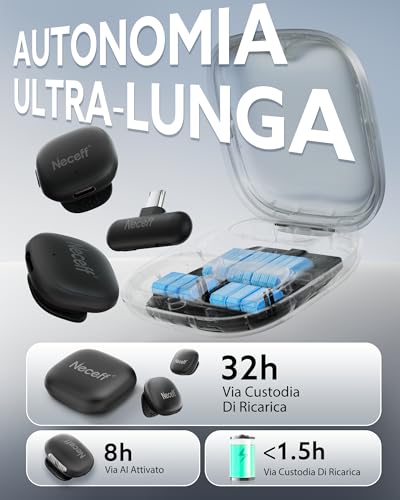 Neceff Microfono Wireless Lavalier Per Iphone E Android, USB-C Microfoni Piccolo A Clip Plug-And-Play Con Cancellazione Rumore Ai, Batteria 32 Ore, Microfono Per Cellulare Per Video, Vlog(48Khz/24Bit) - 6