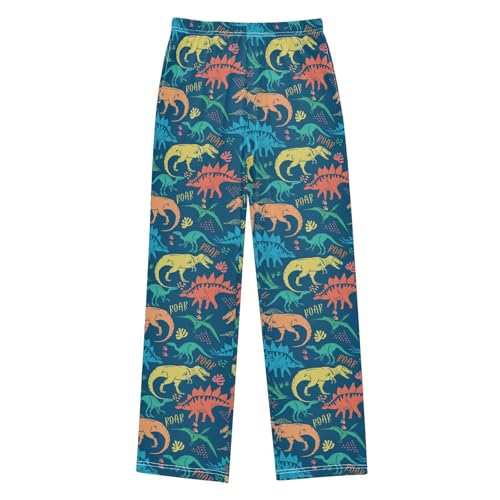 Colorful Dino Roar Boys Long Pants Soft Trousers Elastic Waist Kids Lounge Bottoms with Pockets S-XL