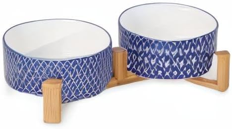 Miniatura 8 de Selamica Cuencos de cerámica para perros de 30 onzas, cuencos para comida y agua con soporte de madera, platos antideslizantes para perros para