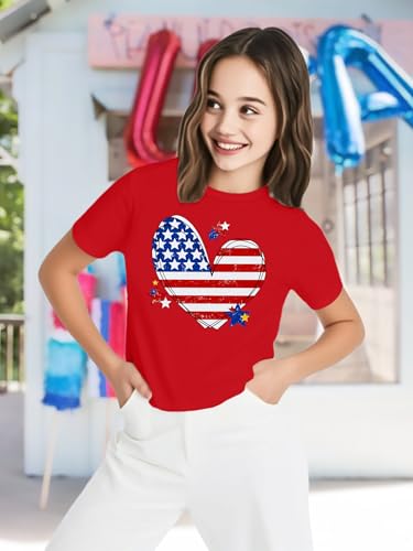 Image of VVNTY Girls American Flag Crop Tops Kids USA Crop Shirt Patriotic 4th of July Tops 5-14 Years