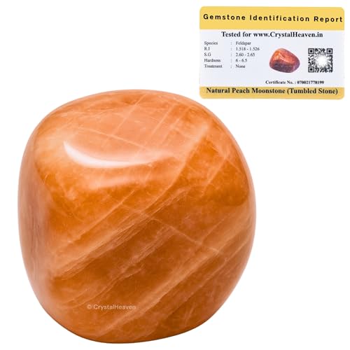 Image of Certified Peach Moonstone Crystal Healing Tumbled Stone, Natural Polished Crystals for DIY Crafts, Manifestation, Meditation, Pooja Feng Shui and Reiki Healing (30 Grams)