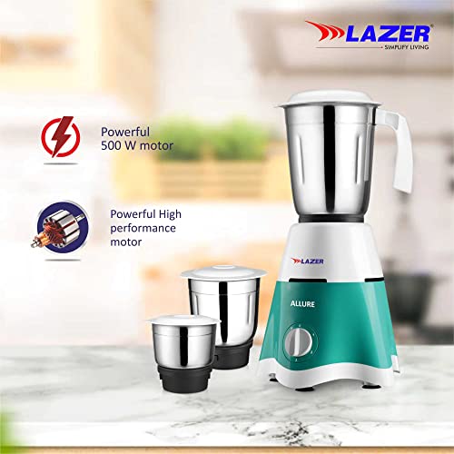 Image of Lazer Allure 3 jars 500W Mixer Grinder (Aquamarine)