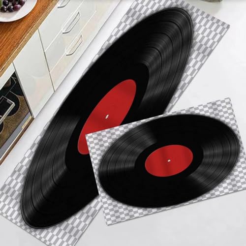 EKSED Set di tappetini da cucina 2 pezzi antiscivolo,Grammofono Long Play Record Fonografo Piatto Vinile Album Musi,per corridoio, sala da pranzo, ingresso e set di tappetini per porte, 40x60+40x120cm