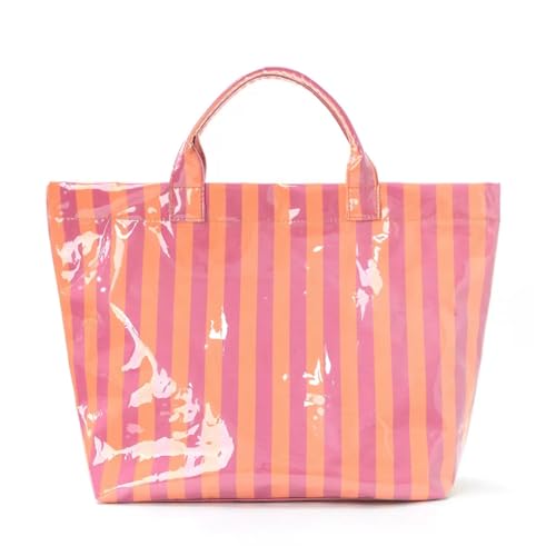 Bolso Tote de PVC a rayas rosa grande impermeable para mujer miniatura 1