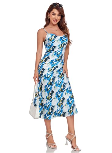 Image of Women's Spaghetti Strap Midi Satin Silk Dresses Slip Cowl Neck Party Cocktail Evening Sexy Dress