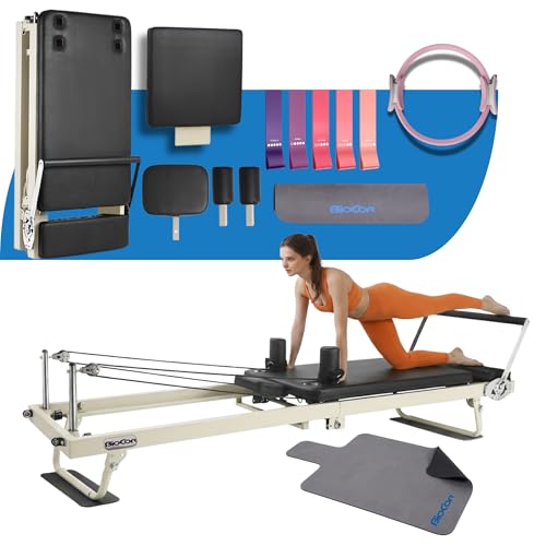 2ND Gen 92″ Extended Pilates Reformer, Foldable Pilates Machine with Pilates Ring Circle & Headrest, Jumpboard, Dual Resistance Springs, Yoga Bands, Mat, Pilates Equipment for Home Workout