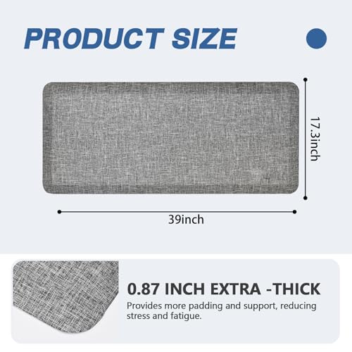 Image of Anti Slip 7 /8 inchs Anti Fatigue Kitchen Floor Mat, Ergonomic Comfort Standing Mat, Waterproof Kitchen Runner for Home, Kitchen, Office, Laundry, Garage (Light Gray, 17.3 inch x 39 inch -0.87 inch)