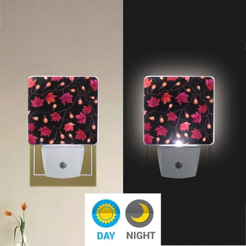 Luz nocturna con patrón de hojas de arce rojas miniatura 4