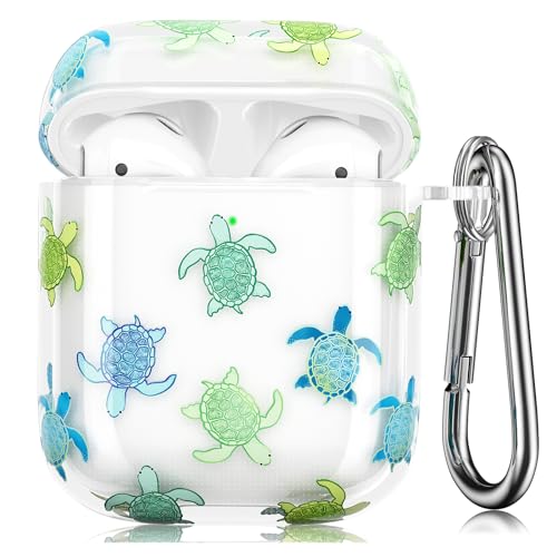 QINGQING Compatible with AirPods Case, Cute Printed Design Airpods Protective Hard Case Cover Portable & Shockproof Women Men with Keychain for Airpods 2/1 Charging Case (Turtles 1)