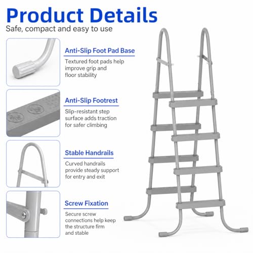 Escalera para piscina elevada con 4 peldaños, gris miniatura 3