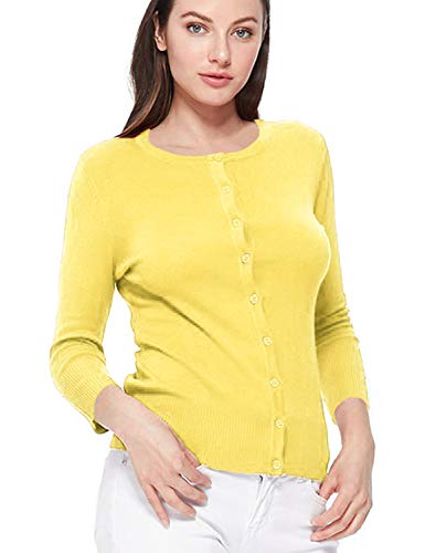 Image of Women's 3 /4 Sleeve Crew Neck Button Down Stretch Knit Cardigan Sweater (S-3XL)