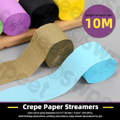 Swpeet 24 Rolos de 12 Cores de Serpentinas de Papel Crepom de 1,37