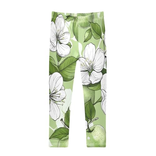 Toddler Girls Leggings Printed Yoga Pants Leggings White Apple Flowers for Kids
