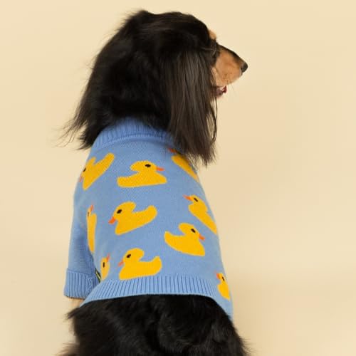 Image of Fitwarm Funny Duck Dog Sweater, Thermal Dog Winter Clothes for Small Dogs Boy Girl, Pet Outfit, Blue, Yellow, Small