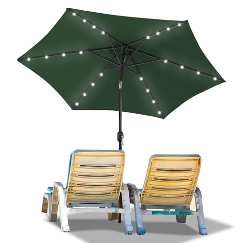 Ollewiellan Parasol solaire LED - Diamètre : 270 cm - Avec manivelle - Parasol déporté pliable des deux côtés à 30 ° - Protection UV 50+ - Parasol de plage - Parasol de jardin pour terrasse, balcon -