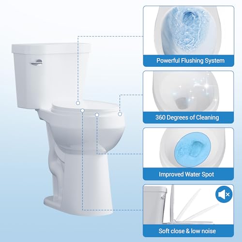 Two-Piece Toilet, 21" Height, Round Bowl for Bathrooms with Soft Close Seat, Extra Tall Height Toilet with 1.28 Siphonic Flush Cotton White