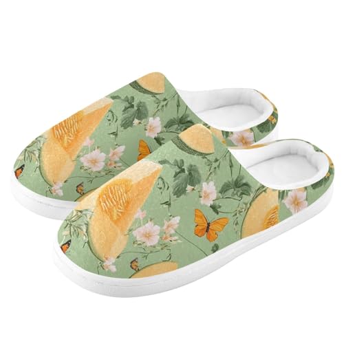 JUNZAN Beauty Cantaloupe Fruit Green Women Home Cotton Slippers Closed Toe Memory Foam Foam Slippers for Travel Birthday Presents 6-74
