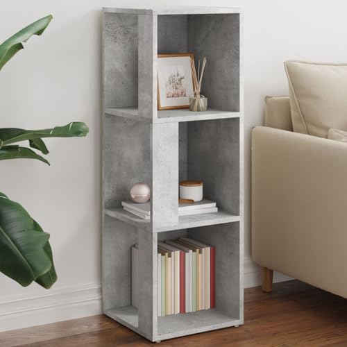 Cinyiqo 809030 - Estantería esquinera de madera de ingeniería de 33 x 33 x 100 cm, color gris hormigón, estantería de almacenamiento independiente para cocina, dormitorio, sala de estar, oficina