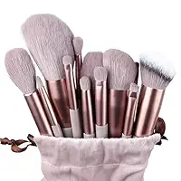 Kit de Pincéis de Maquiagem Profissional 13 Peças Cerdas Sintéticas Macias Cabos ergométrico Estojo Organizador Pincéis para Rosto e Olhos Completo (Marrom)