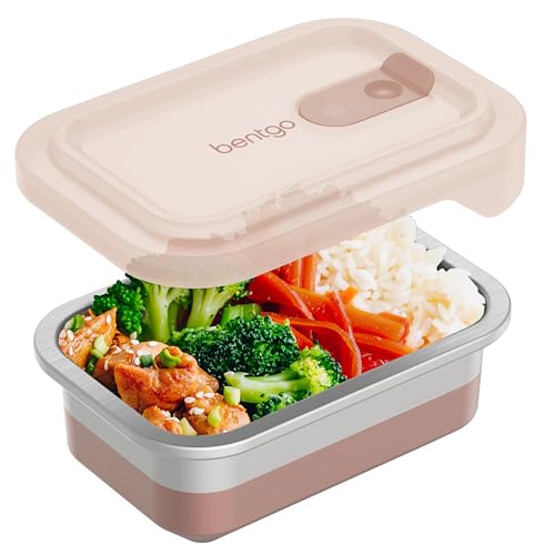 Bentgo MicroSteel Heat & Eat Container – Microwave-Safe, Leak-Proof & Airtight, Easy-to-Clean Lightweight Stainless Steel Reusable Food Storage with Silicone Lid (Snack Size; 2-Cup Capacity; Rose)