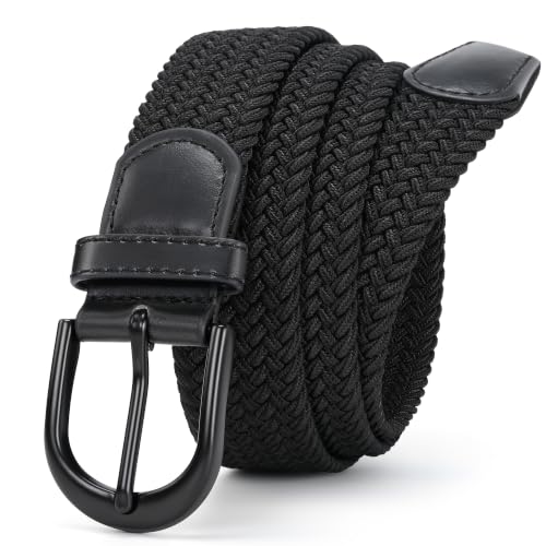 Image of Mile High Life | Braided Stretch Elastic Belts | Pin Oval Solid Black Belt Buckle | PU Loop End Tip Men /Women /Junior Belt