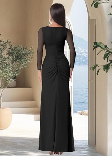 firfig Women Mesh Long Sleeve Square Neck Ruched Sheath Formal Evening Maxi Dress Cocktail Party Wedding Guest Dresses3